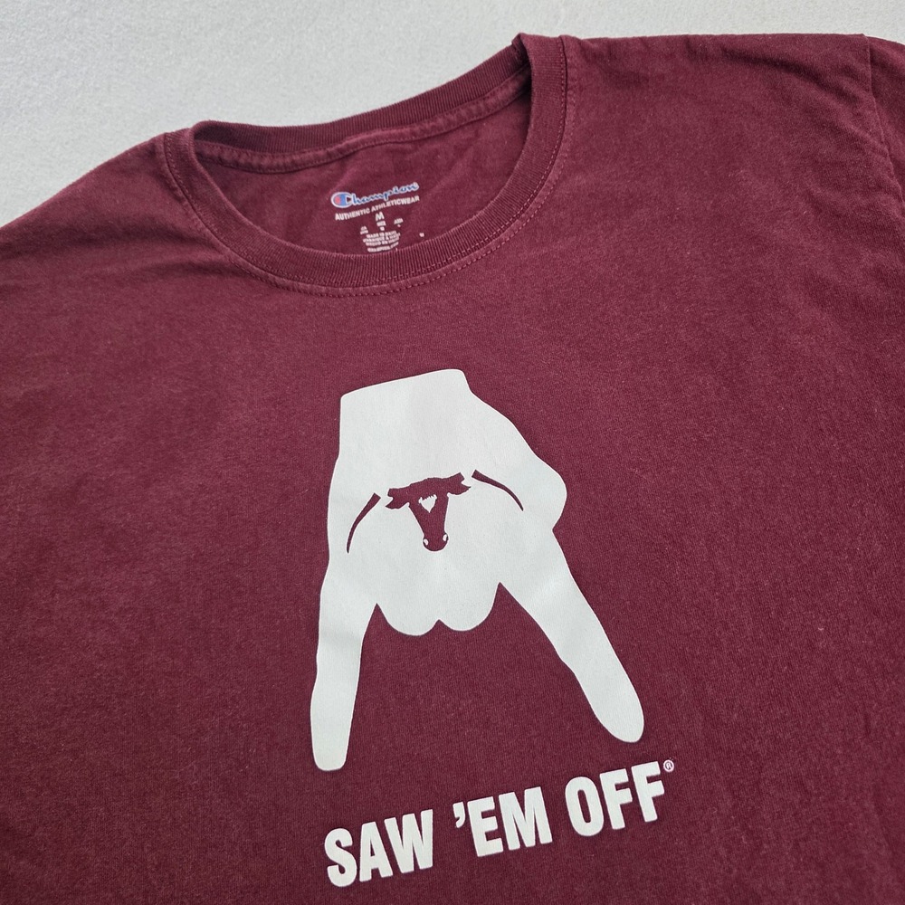 Champion Mens Saw Em Off Graphic T-Shirt Maroon Medium Texas A&M Aggies Rivalry